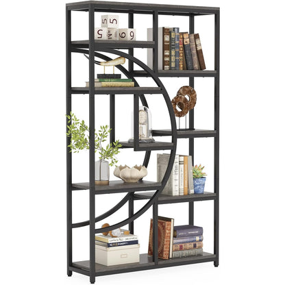 Boekenkast – Boekplank – Boekenrek – Vakkenkast – Opbergkast – Industrieel Design – 5 Laags – Vrijstaand – MDF Hout – Grijs – Ruimtebesparend – Eenvoudige Montage