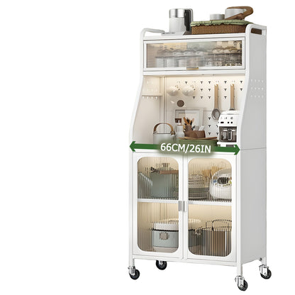 Keukenbuffet – Keukenkast – Opbergkast – Werkbank – Dressoir – Met Wielen – Verstelbare Planken – Metaal – Wit – 66 cm Breedte