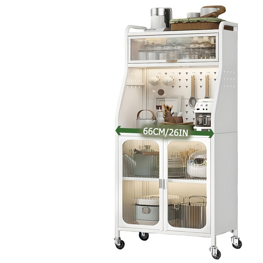 Keukenbuffet – Keukenkast – Opbergkast – Werkbank – Dressoir – Met Wielen – Verstelbare Planken – Metaal – Wit – 66 cm Breedte