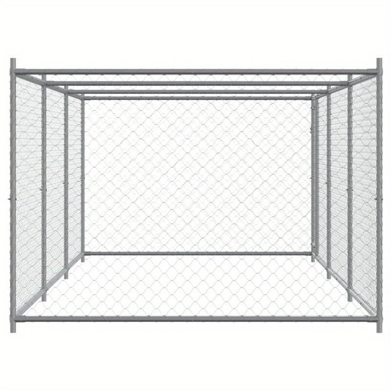 Hondenren – Hondenkooi – Hondenbench – Buitenkennel – Metalen Hondenren Grijs – Gegalvaniseerd Roestbestendig IJzer – 600x200x150 cm – Vooraf Gemonteerd
