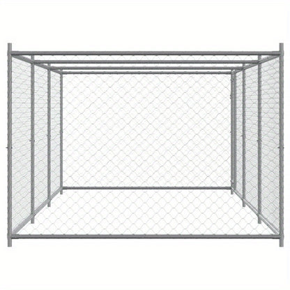 Hondenren – Hondenkooi – Hondenbench – Buitenkennel – Metalen Hondenren Grijs – Gegalvaniseerd Roestbestendig IJzer – 600x200x150 cm – Vooraf Gemonteerd