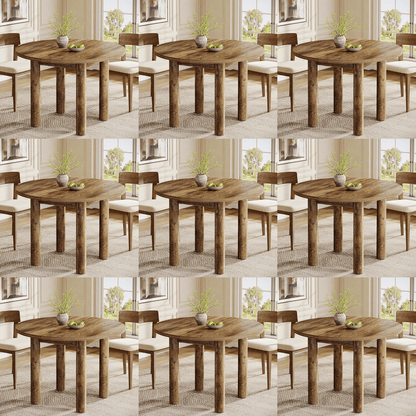 Ronde Eettafel – Eettafel Rond – Keukentafel – Tafel Voor 4 Personen – Landelijke Tafel – 99 cm Diameter – Stevig Geforceerd Hout – Bruine Houtnerfafwerking