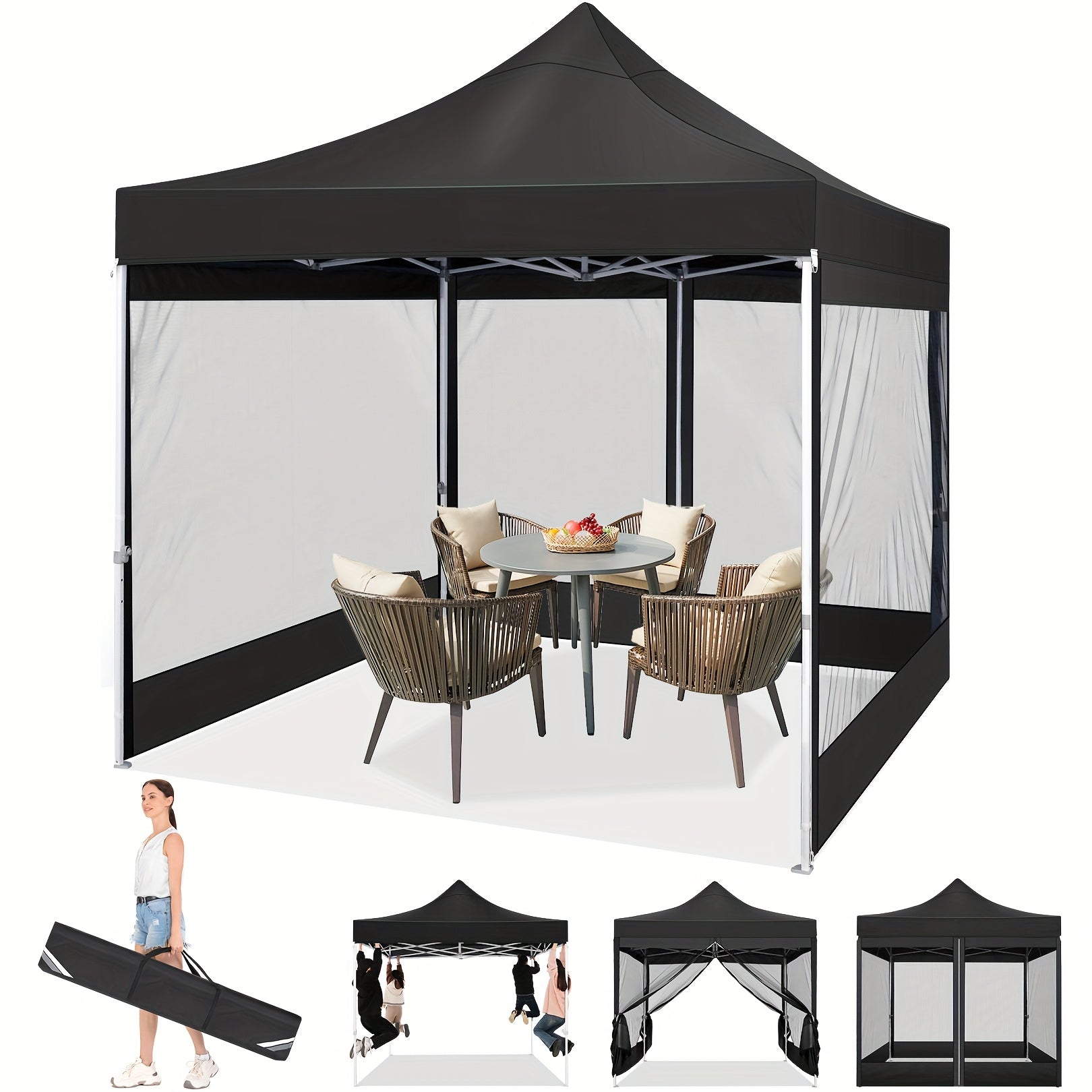 Klaptent – Inklapbare Tent – Muskietennet Tent – Camping Tent – 3x3 Meter – Lichtgewicht Aluminium – Inklapbaar Met Draagtas - QUORE