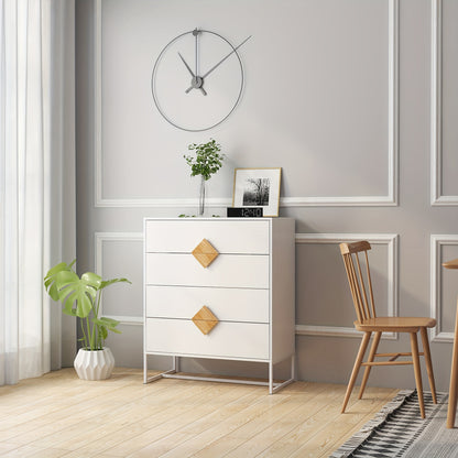 Ladekast – Kast – Dressoir – Opbergmeubel – Commode – Wit – Bamboe Materiaal – Ruime Opbergruimte Van ≥3,2 Kubieke Voet