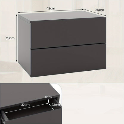 Zwevend Nachtkastje – Wandkastje – Bedside Table – Nachtmeubel – Opbergkastje – Set Van 2 – Met 2 Lades – Muurbevestiging Voor Stevige Muren – Strak Grijs Design