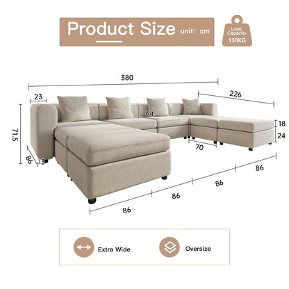 Modulair Hoekbankstel – Loungebank – Zitzetel – Bankcombinatie – Sectional Bank – Beige Kleur – Ruime Zitplekken – Pluche Kussens