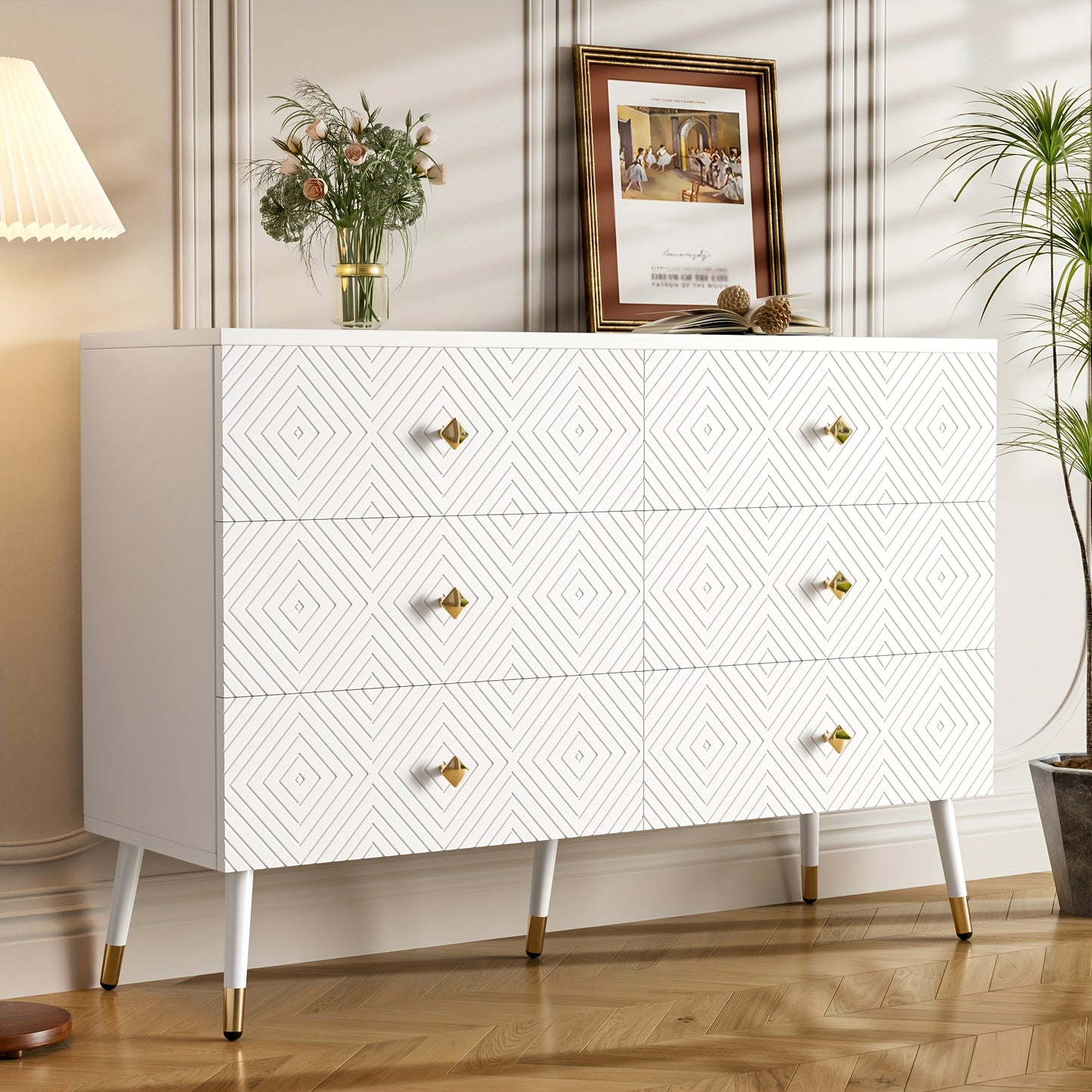 Modern 6 Drawer Chest Of Drawers - 120x40x80cm - Ideal for Bedroom And Living Room, Storage Drawer Units