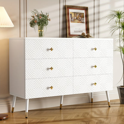 Modern 6 Drawer Chest Of Drawers - 120x40x80cm - Ideal for Bedroom And Living Room, Storage Drawer Units