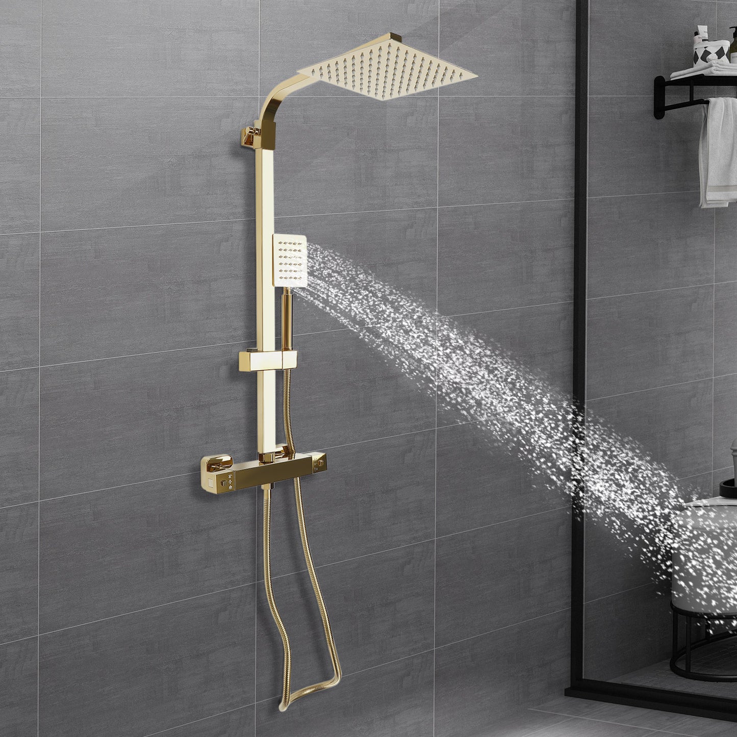 Thermostaatkraan – Thermostatische Douchekraan – Douchekraan – Mengkraan – Badkraan – Messing Goud – Thermostatische Temperatuurregeling – Wandmontage 23,5x7,8 cm