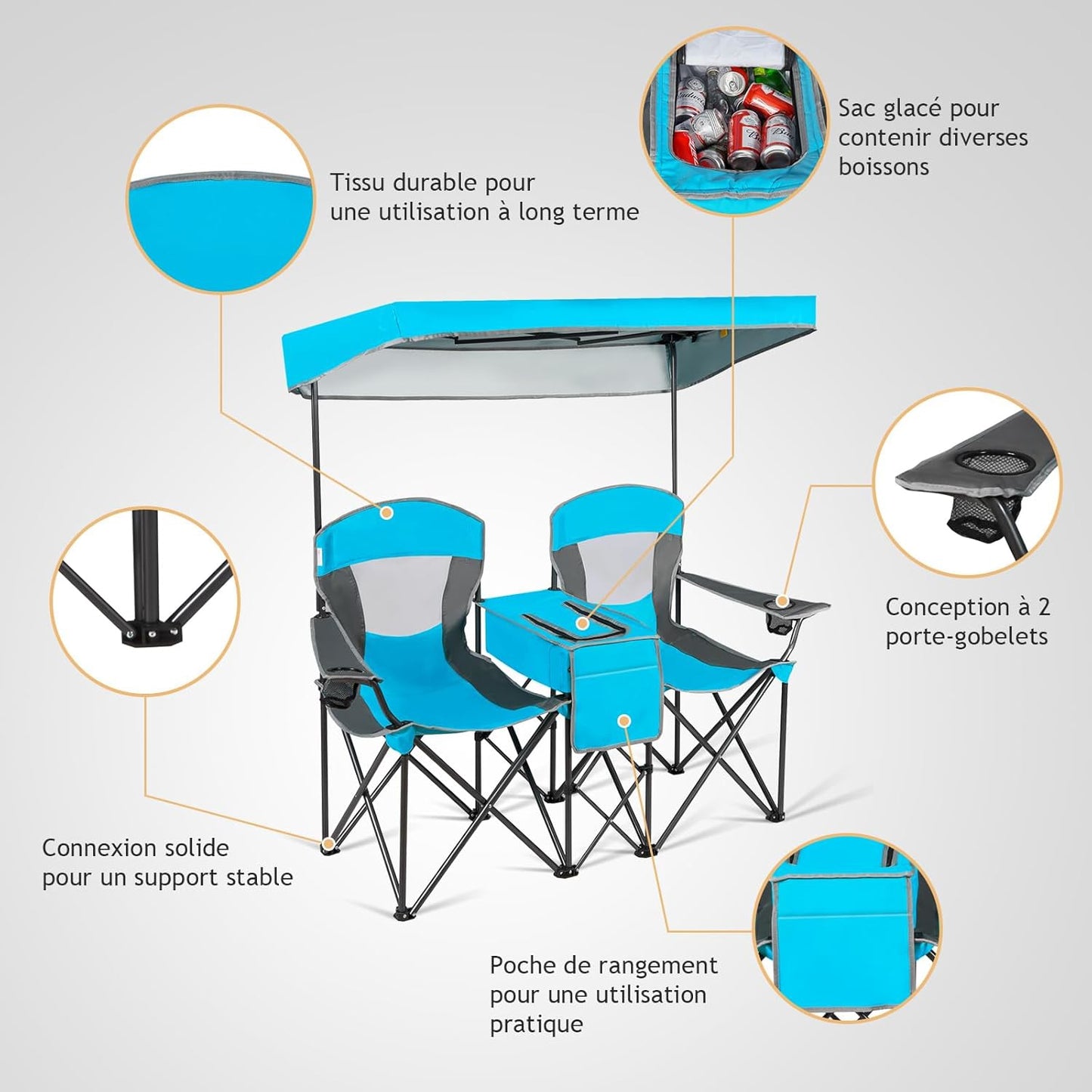 Campingstoel – Vouwstoel – Visstoel – Klapstoel – Strandstoel – Verstelbare Afneembare Zonneklep – Stevig Gepoedercoat Stalen Frame