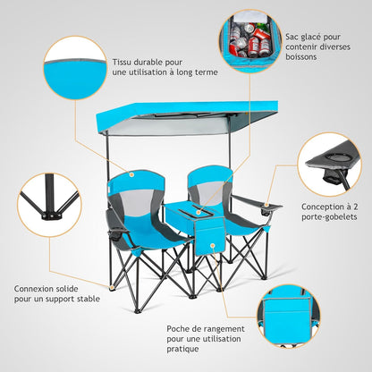 Campingstoel – Vouwstoel – Visstoel – Klapstoel – Strandstoel – Verstelbare Afneembare Zonneklep – Stevig Gepoedercoat Stalen Frame
