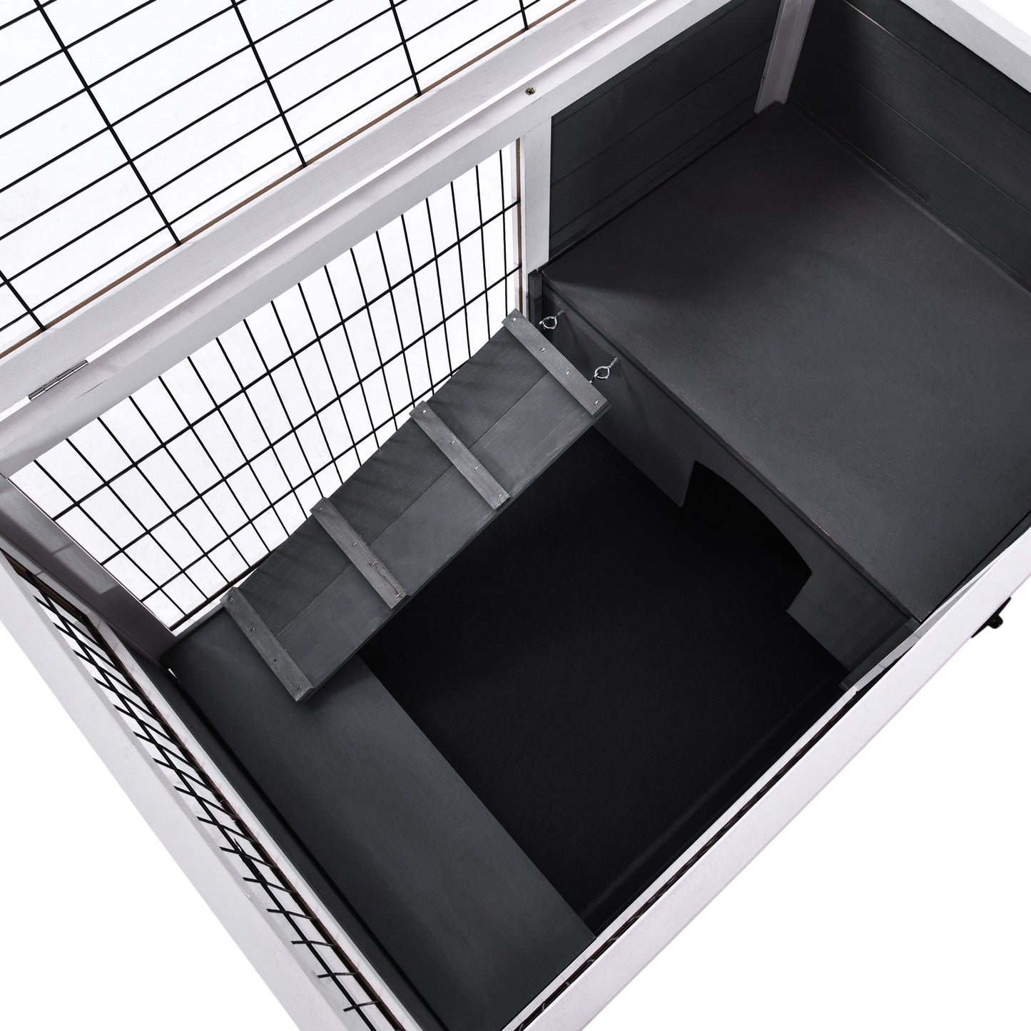Konijnenhok – Konijnenren – Knaagdierenkooi – Dierenverblijf – Houten Kooi – 2 Verdiepingen – Wieltjes Met Rem – Uitneembare Lade