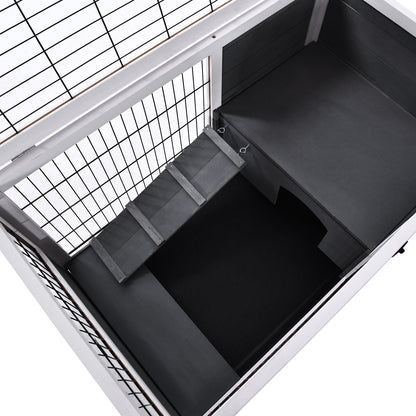 Konijnenhok – Konijnenren – Knaagdierenkooi – Dierenverblijf – Houten Kooi – 2 Verdiepingen – Wieltjes Met Rem – Uitneembare Lade