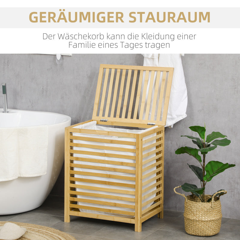 Wasmand – Wasbak – Wasopberger – Wasbox – Wascontainer – Natuurlijk Hout – 55 Liter Inhoud – Afneembare Binnenzak