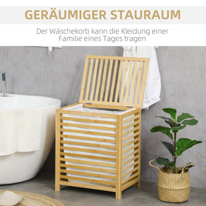 Wasmand – Wasbak – Wasopberger – Wasbox – Wascontainer – Natuurlijk Hout – 55 Liter Inhoud – Afneembare Binnenzak