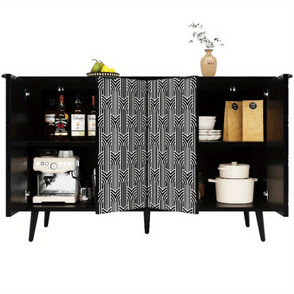 Zwart Metalen Opbergkast – Staande Kast – Dressoir – Kledingkast – Opbermeubel – 120x35x78 cm – Herringbone Deurdesign – Stevige Duurzame Constructie