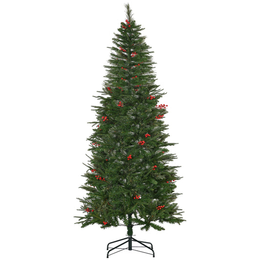 Kunstkerstboom – Nepkerstboom – Kerstboom Kunst – Decoratieve Kerstboom – Sfeervolle Boom – 210 cm Hoog – 746 Takken Met Hulst – Inklapbare Metalen Standaard