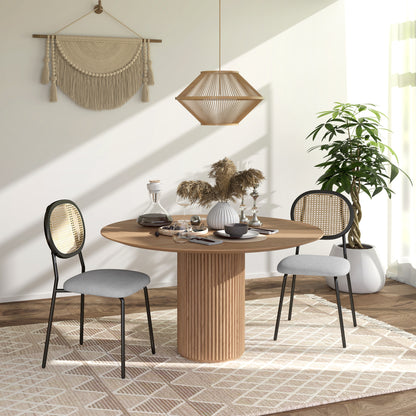 Eetkamerstoel – Keukenstoel – Stoel – Kuipstoel – Bohemian Stoel – Rattan Rugleuning – Ademend Linnen Stof – Stalen Frame – Set van 2 – Max 120 kg