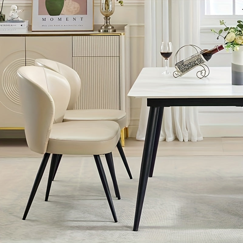 Eetkamerstoel – Stoel – Kuipstoel – Woonkamerstoel – Bureaustoel – Set Van 6 – Modern Kunstleer – Met Armleuning – Beige