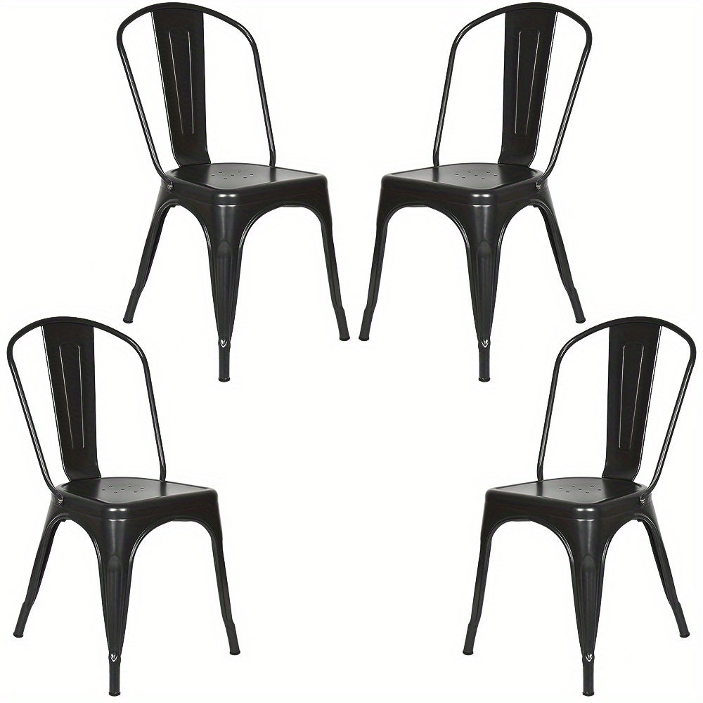 Eetkamerstoel – Bistrostoel – Tuinstoel – Balkonstoel – Lounge stoel – Industrieel Design – Stevig Metalen Frame – 46x43x85 cm – Set van 4 – Zwart