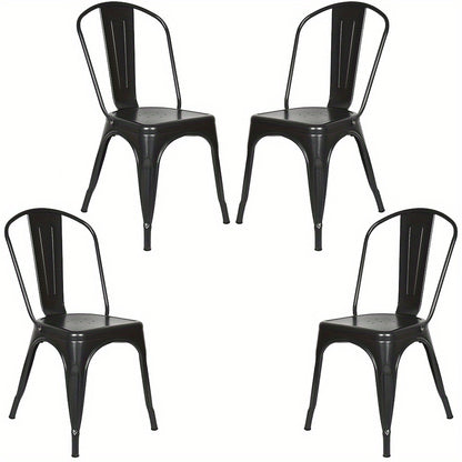 Eetkamerstoel – Bistrostoel – Tuinstoel – Balkonstoel – Lounge stoel – Industrieel Design – Stevig Metalen Frame – 46x43x85 cm – Set van 4 – Zwart
