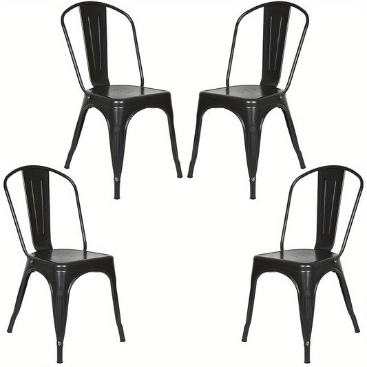 Eetkamerstoel – Bistrostoel – Tuinstoel – Balkonstoel – Lounge stoel – Industrieel Design – Stevig Metalen Frame – 46x43x85 cm – Set van 4 – Zwart