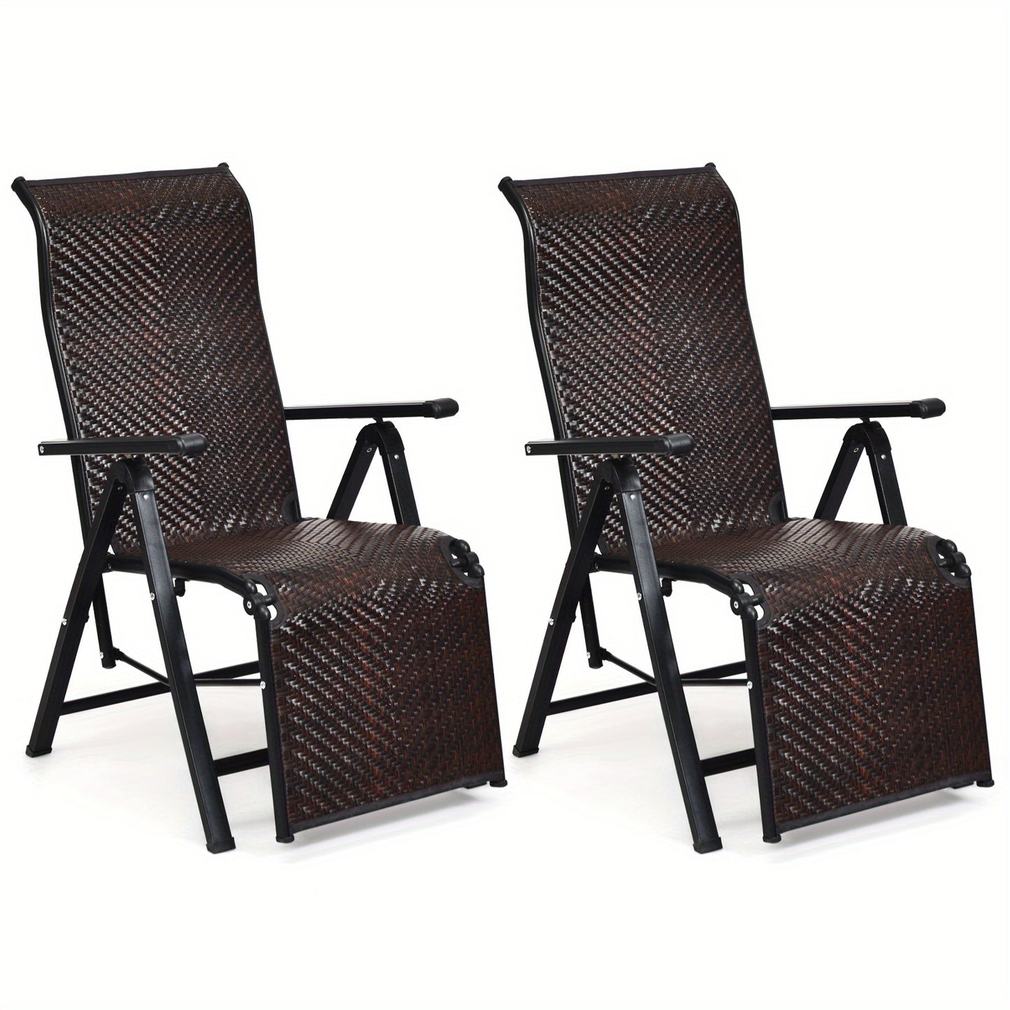 Rattan Ligstoel Set – 2-delige Tuinstoel – Inklapbare Ligstoel – Verstelbare Rugleuning – Buitenstoel Met Armleuningen – Weerbestendig Rattan – Compact Opvouwbaar – Stijlvolle Tuinlounger