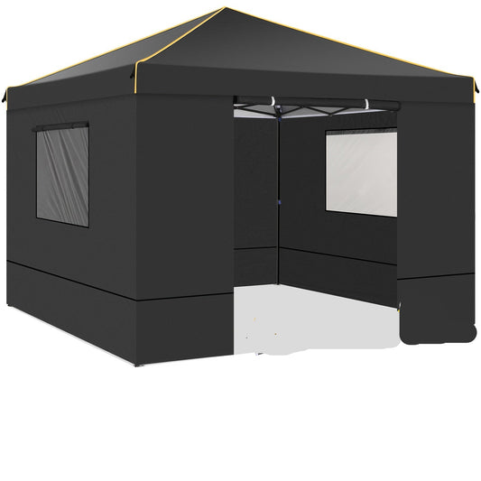 Partytent – Vouwtent – Paviljoen – Feesttent – Tuinentent – 3x3 m – Vier Wanden – Snel Opzetten – Metaal Frame – Zwart