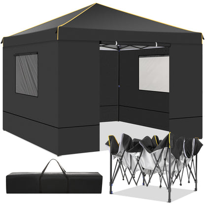 Partytent – Vouwtent – Paviljoen – Feesttent – Tuinentent – 3x3 m – Vier Wanden – Snel Opzetten – Metaal Frame – Zwart