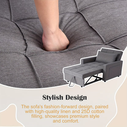 3-in-1 Slaapstoel – Slaapbank – Loungestoel – Relaxzetel – Opklapbare Stoel – Verstelbare Rugleuning 90°-180° – Stevig Metalen Frame – Donkergrijs Linnen