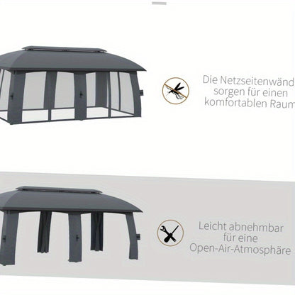 Partytent – Paviljoen – Tuintent – Feesttent – Overkapping – 3x6 m – Met Dubbele Dakbedekking en Zijwanden Met Muggennet – Stevig Metalen Frame – Ruim Voor 15 Personen – Donkergrijs/Zwart