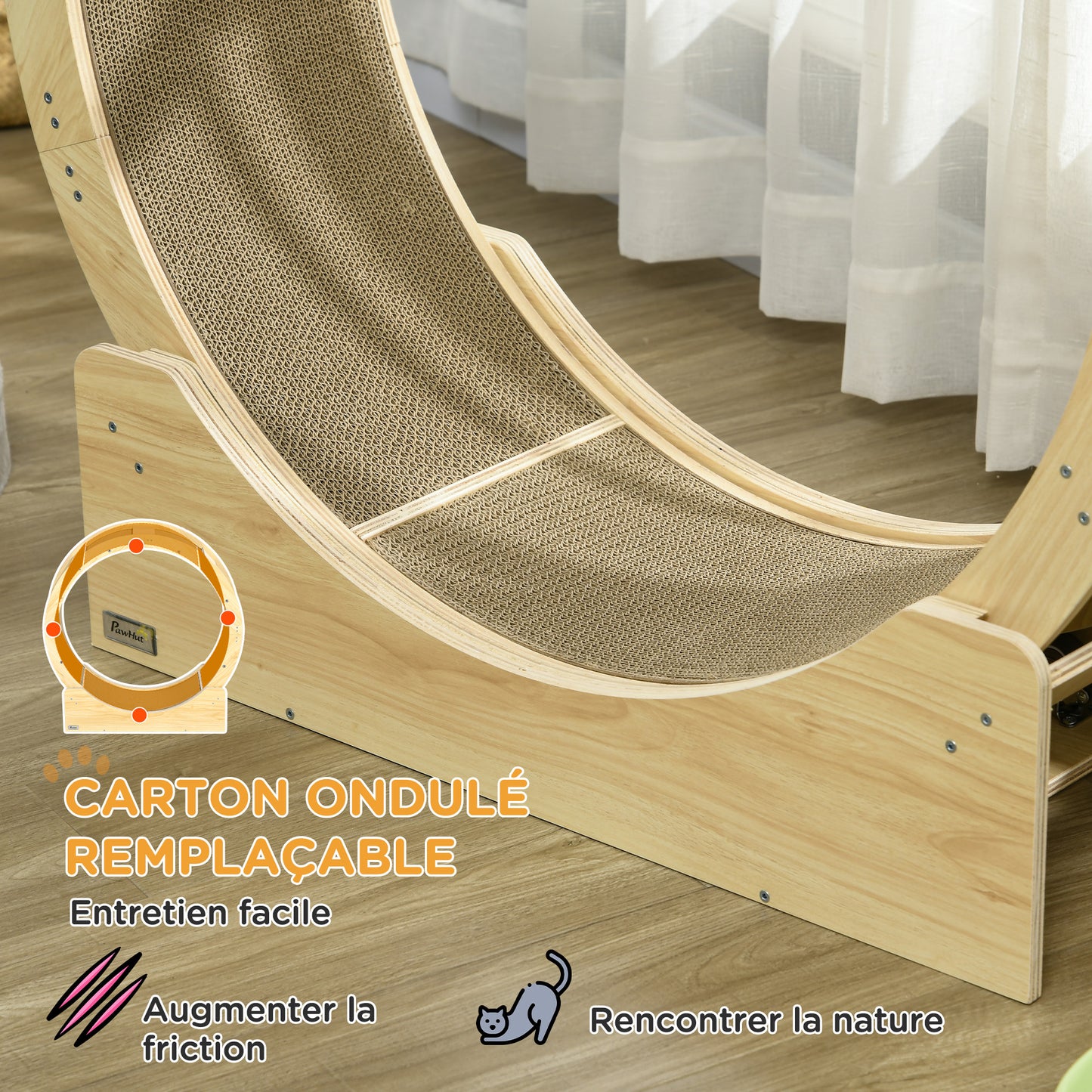 Kattenloopwiel – Kattenrad – Kattenrader – Kattenwiel – Kattenfitness – Natuurlijk houten ontwerp – Ingebouwde veiligheidsrem en krabmat