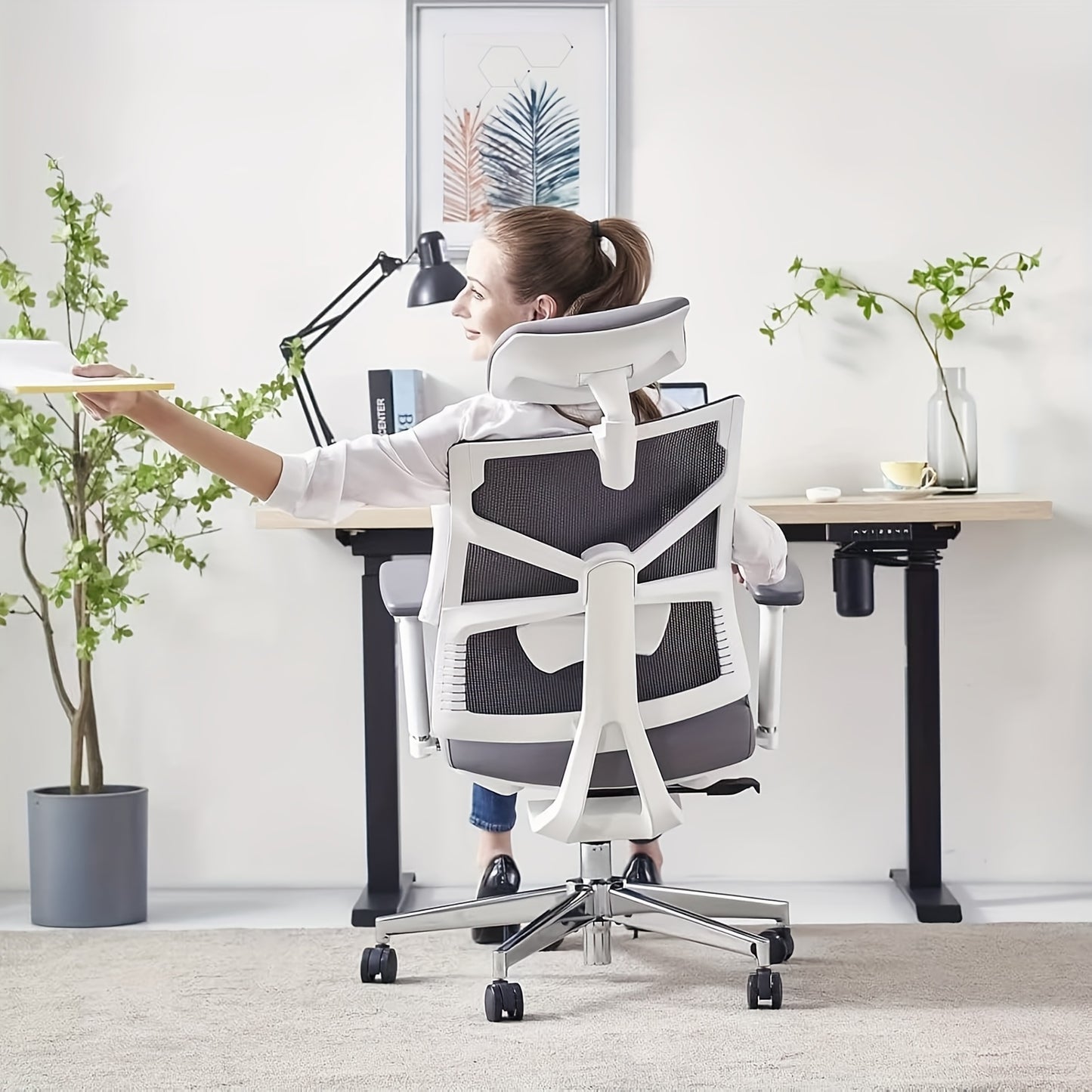Ergonomische Bureaustoel – Bureaustoel Office Chair – Comfortabele Werkstoel – Mesh Stoel – Witte Bureaustoel – 4D Verstelbare Armleuningen – Aanpasbare Lendensteun & Zitting