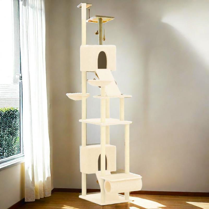 Krabpaal – Kattenkrabpaal – Kattenboom – Krabmeubel – Kattenhuis – Verstelbaar 277-303 cm – Stevig Karton – Multi-level Activiteitencentrum