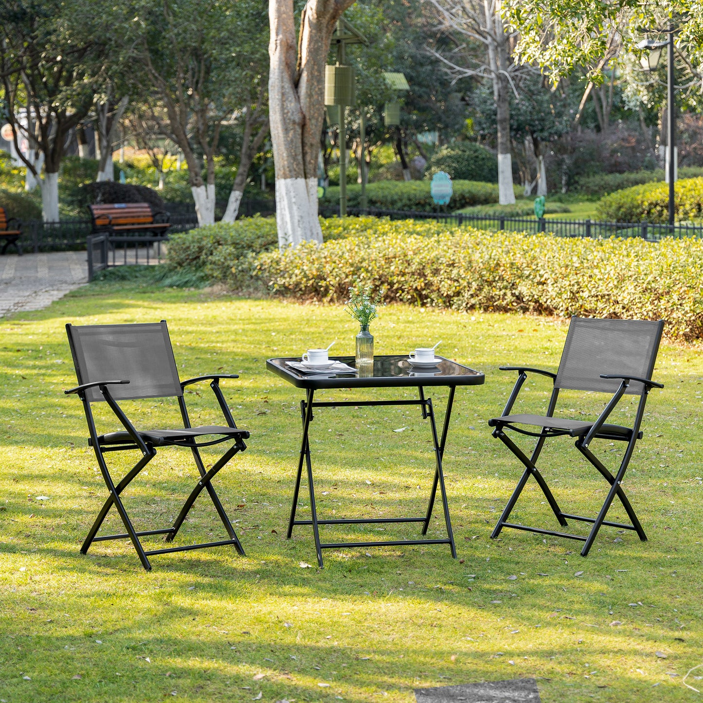 Bistroset – Balkonset – Tuinset – Tuinmeubelen – Zitgroep – Metaal Gepoedercoat – Inklapbaar Met Gehards Glasblad