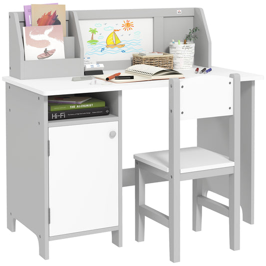 Kindertafel – Kinderbureau – Speeltafel – Kinderstoel – Grijs – Inclusief Whiteboard – Afmetingen 90x45x85 cm