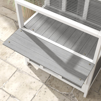 Kattenhuis – Kattenhok – Kattenverblijf – Kattencabine – Kattenhut – Weerbestendig Dennenhout – Verhoogde Poten en Asfalt Dak – Grijs – 2 Verdiepingen met Balkon