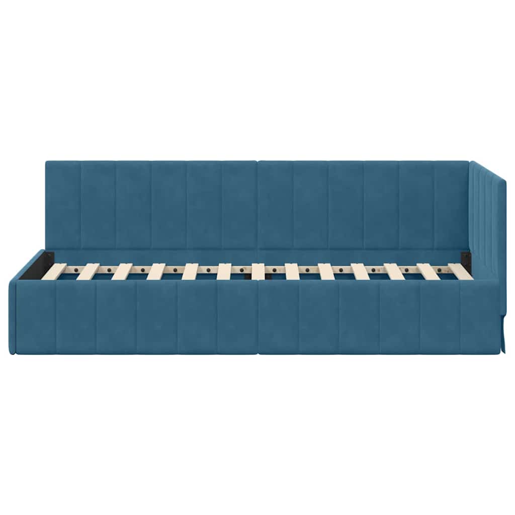 Bedframe – Bed – Eenpersoonsbed – Slaapbank – Kinderbed – Blauw Velvet Hoofdbord – Stevig Plaatmateriaal – Lattenbodem 80x200 cm