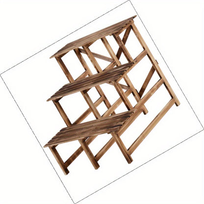 Plantenrek – Plantenstandaard – Plantentafel – Plantentrap – Bloemenrek – 3 Laags – Vurenhout Met Metalen Frame – 80 x 80 x 78 cm – Stevig & Rustiek