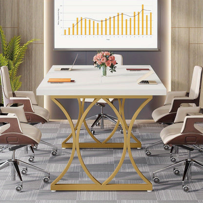 Bureau – Computertafel – Werktafel – Kantoortafel – Eettafel – Wit Met Gouden Metalen Frame – 159x79x78 cm – Stevig E1 Vezelplaatblad