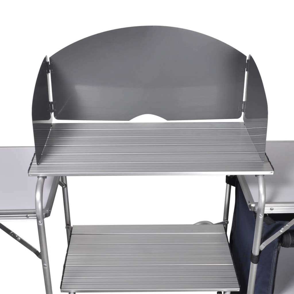 Opvouwbare Campingkeuken – Campingkast – Buitenkeuken – Kampeerkeuken – Tuinkeuken – Ruim Werkblad – Afneembaar Windscherm – Zilver