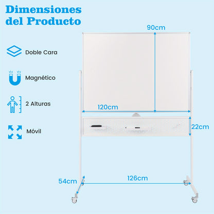 Whiteboard – Schrijfboard – Memobord – Magneetbord – Schoolbord – Dubbelzijdig Magnetisch – Met Metalen Frame 120x90 cm – Mobiel Met Standaard en Pegboard Organizer