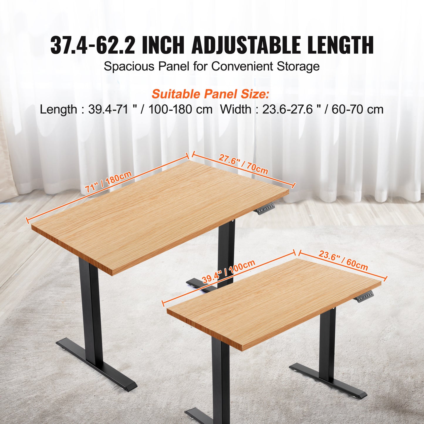 VEVOR Electric Standing Desk Frame Adjustable 70-117 cm H Black Workstation Base