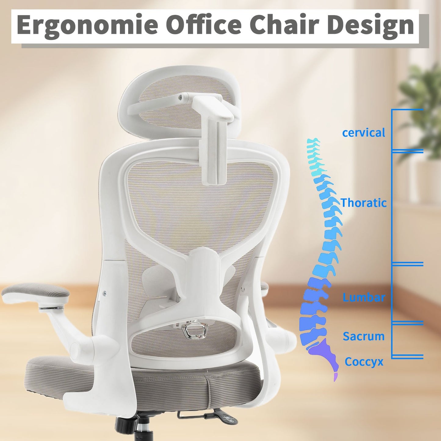 Ergonomic Office Chair, Desk Chair with Adjustable Headrest, Armrests, Lumbar Support, Swivel Chair, Rocker Function, Mesh Executive Chair, Back-Friendly, Office Chair 150 kg