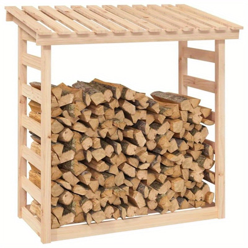 Heavy-Duty 108x64.5x110cm Wooden Firewood Rack - Rustic Outdoor Fireplace with Sturdy Bracket Shelf for Camping, Backyard, Garden & Patio - High-Quality Wood Heating Solution, Fireplace for Outside, Backyard Firebox, Natural