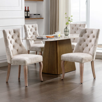 Eetkamerstoel – Stoel – Dinerenstoel – Zithoekstoel – Keukenstoel – Set Van 4 – Hoge Rugleuning – Fluwelen Beige Bekleding