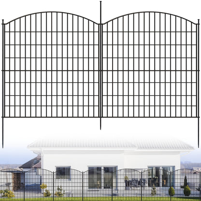 Rustproof Metal Outdoor Garden Fence with Black Frame & Clear Panel Design - Heavy-Duty 73.66x81.28 cm Tall Animal Barrier for Dogs, Rabbits, Landscape Edging & Patio - Easy Assembly with Stakes, Decorative Wire Mesh Fencing