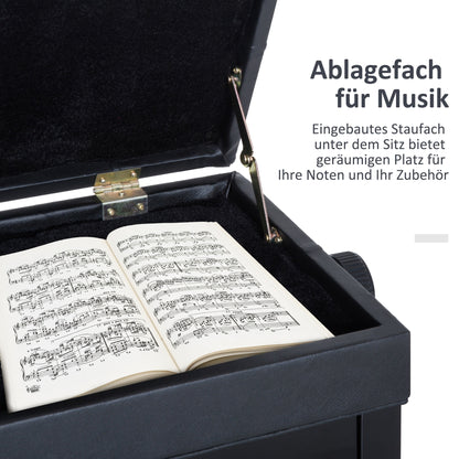 Verstelbare Piano Kruk – Pianobank – Muziekstoel – Keyboard Kruk – Oefenkruk – Zwart – Stevig Metalen Frame – Ingebouwde Opbergruimte