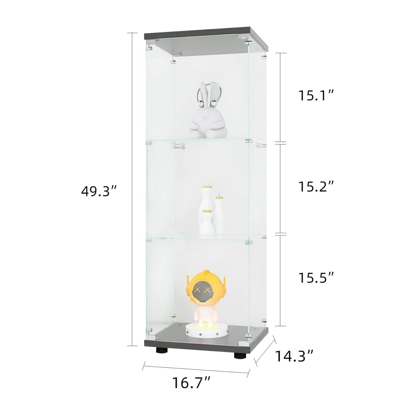 Glazen Vitrinekast – Vitrine – Displaykast – Verzamelkast – Collectiekast – 3 Ruime Planken – Veilig Slot – Wit MDF Frame