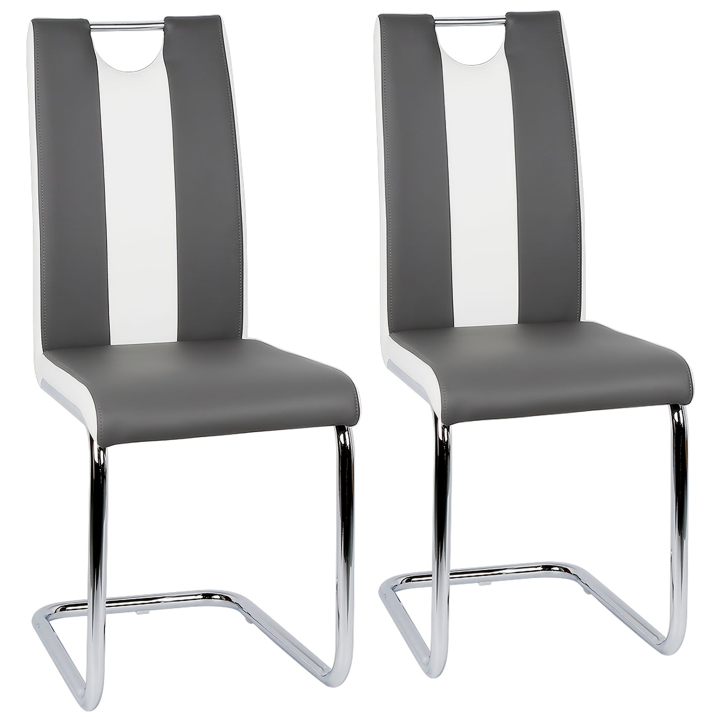 4pcs Modern PU Leather Dining Chair Set - White & Grey Wingback Armless Chairs with Grey, Sturdy Frame & Easy-Clean Faux Leather, Contemporary Minimalist Furniture for Home, Office, Restaurant (Compatible with Hard Floors) -